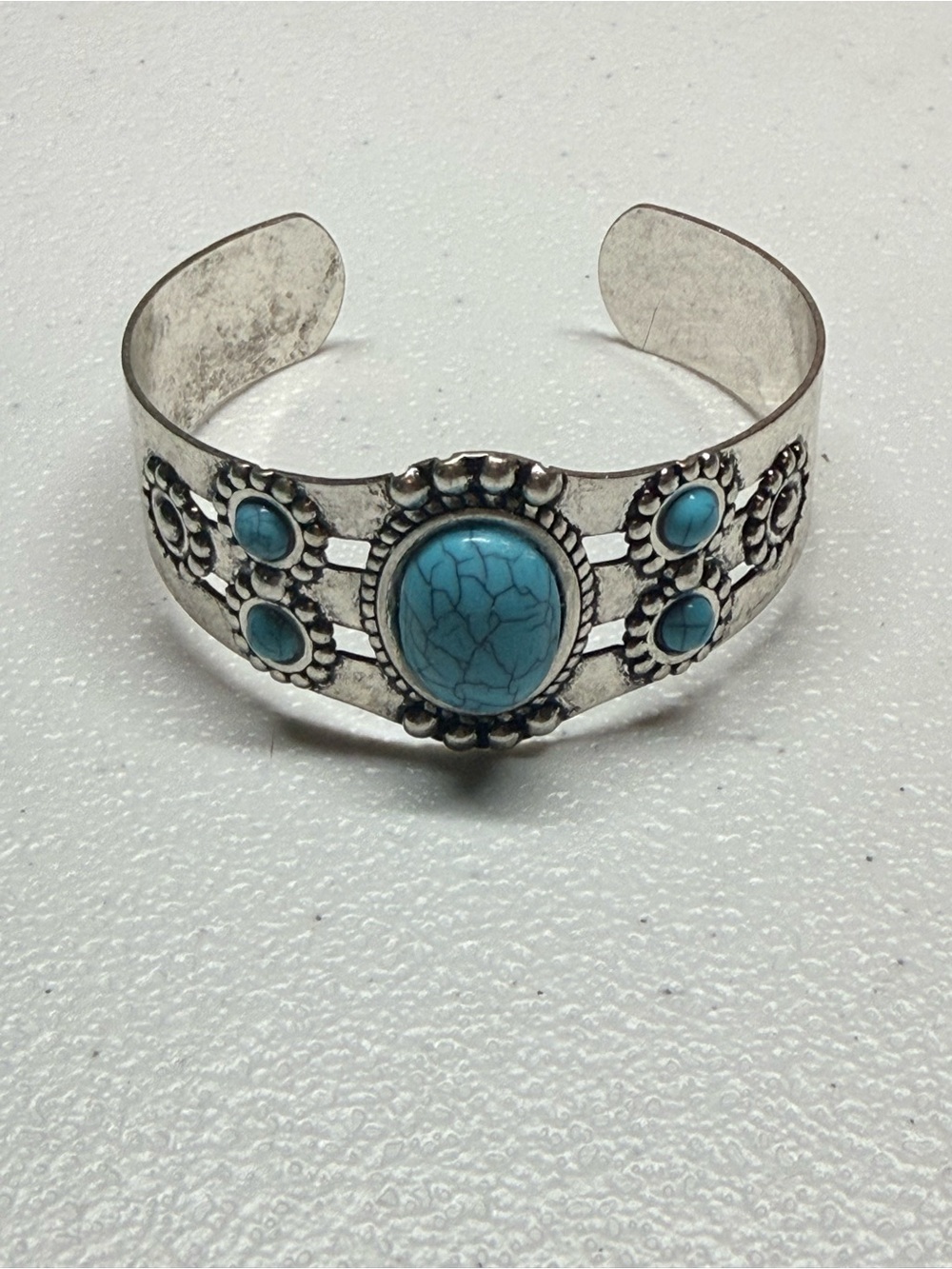 Silver-Tone Turquoise Stone Cuff Bracelet - Blue - Picture 2 of 2